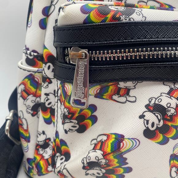 Disney Mickey Mouse Loungefly White Rainbow Mini Backpack Adjustable Vacation main image 7